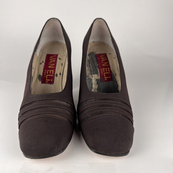 Vintage VAN ELi East Pumps Sz 6M Brown with 3 See-Through Stripes - Picture 5 of 12